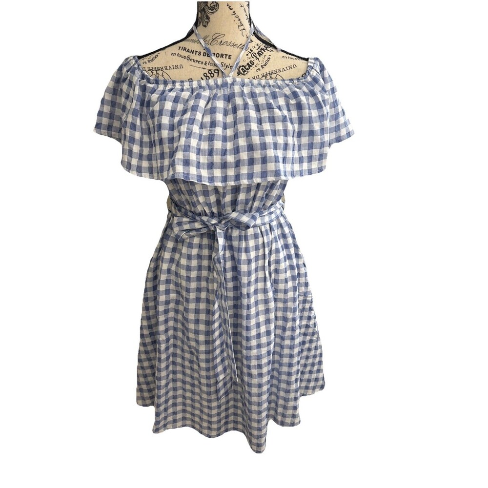 Anthropologie Blue Gingham Cottage Core Coquette Sundress Small New